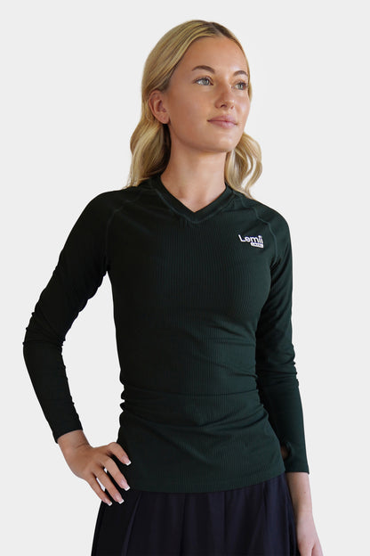 Lemii Label - Green Athletic ribbed  - neck t-shirt - woman on white background